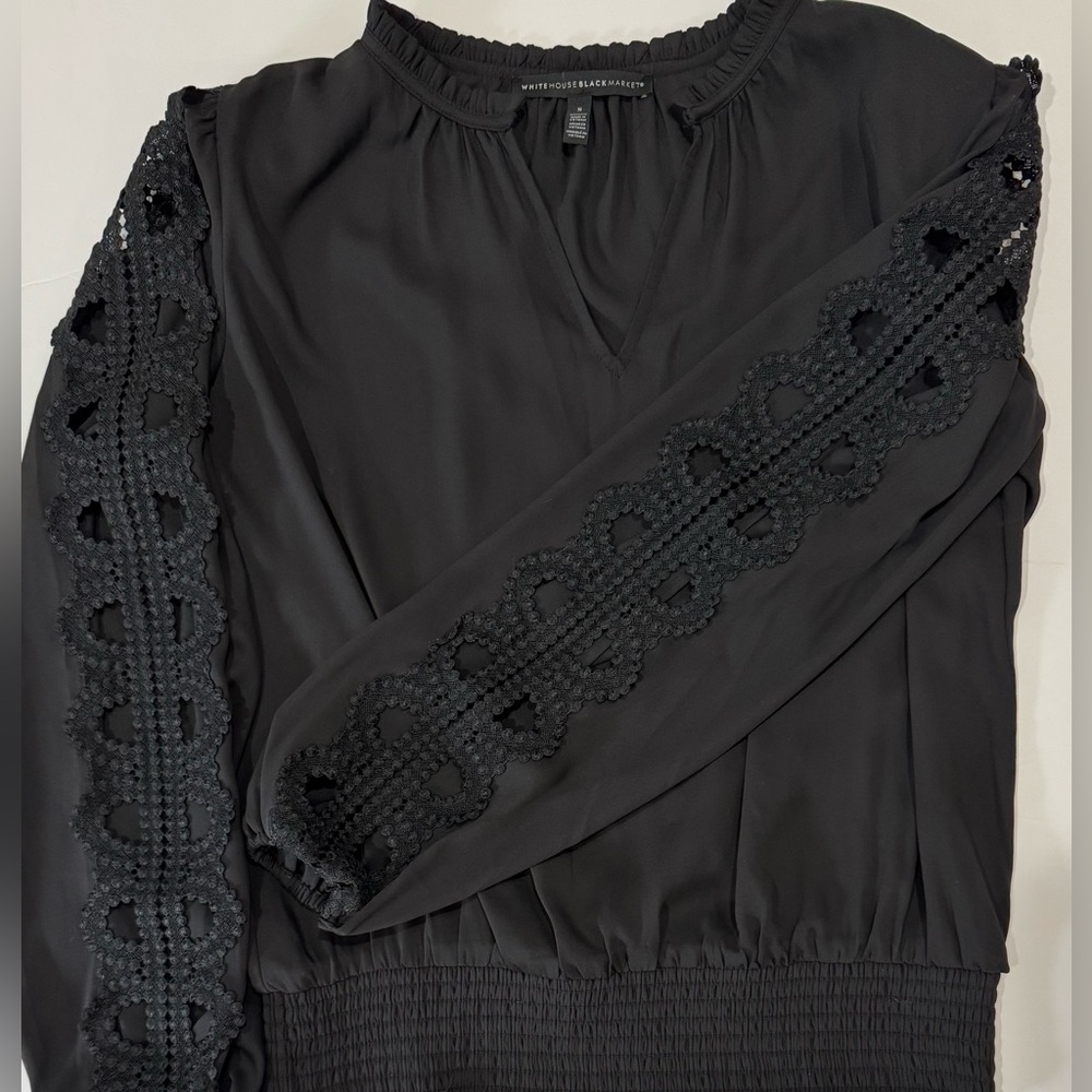 White House Black Market Black Lace Sleeve Blouse Boho Goth S - Picture 2 of 7